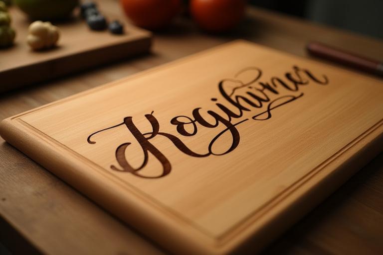 Kalligrafi elegant gravert på et skjærebrett av tre