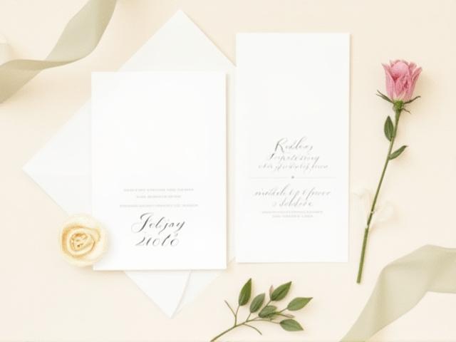 Bryllupsinvitasjon med elegant kalligrafi på kremfarget papir